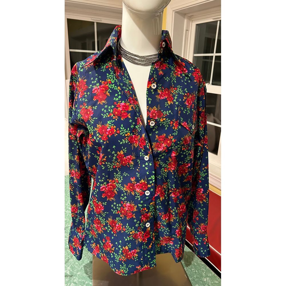 1970s Vintage retro floral pattern Skyr button‎ up shirt sz small